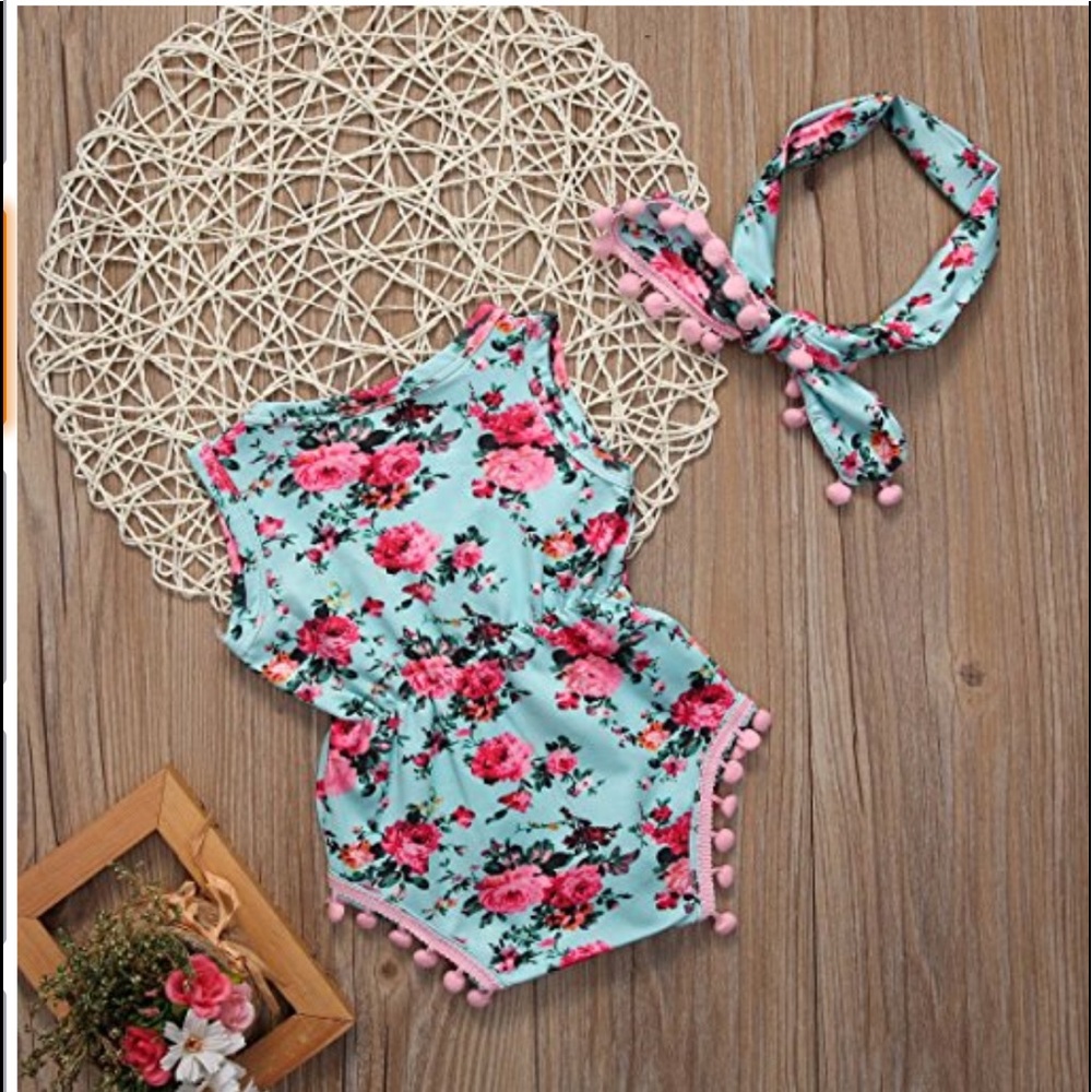 Newborn Baby Girl Rompers  tanssel Sleeveless - Picture 3 of 8